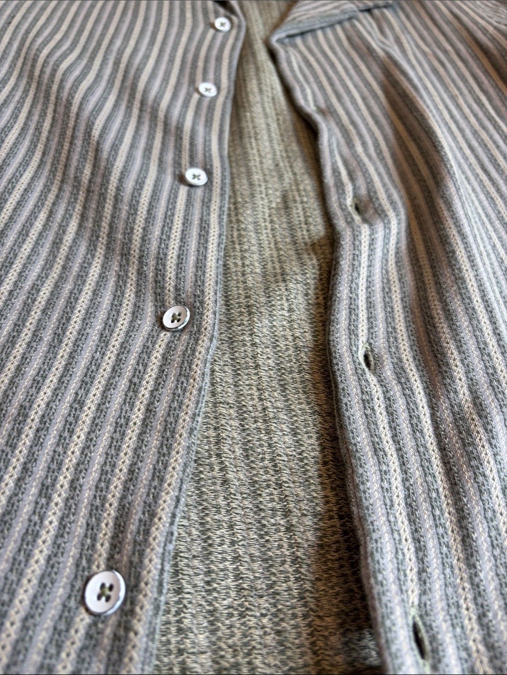 Free Planet Men's Short Sleeve Button-Up Shirt in Olive and Tan Stripe - Picture 3 of 5